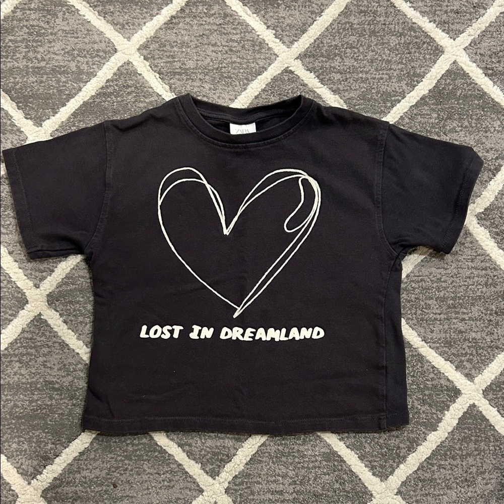 Zara Crop Black Heart Girls T-Shirt